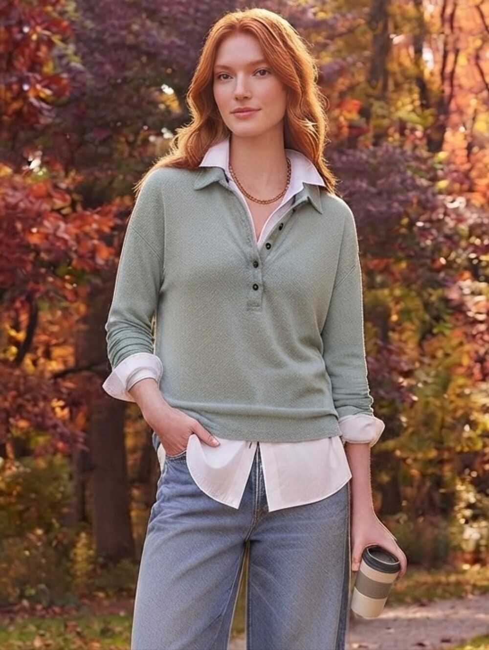 ​Madewell Dreamiest Knit Long Sleeve Henley Polo Green Sage Size Large L